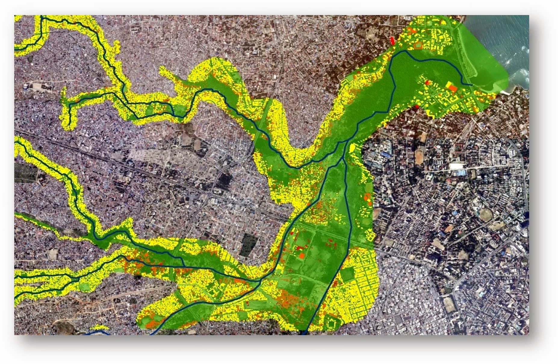 Map of potential flood-prone zones in Dar es Salaam.