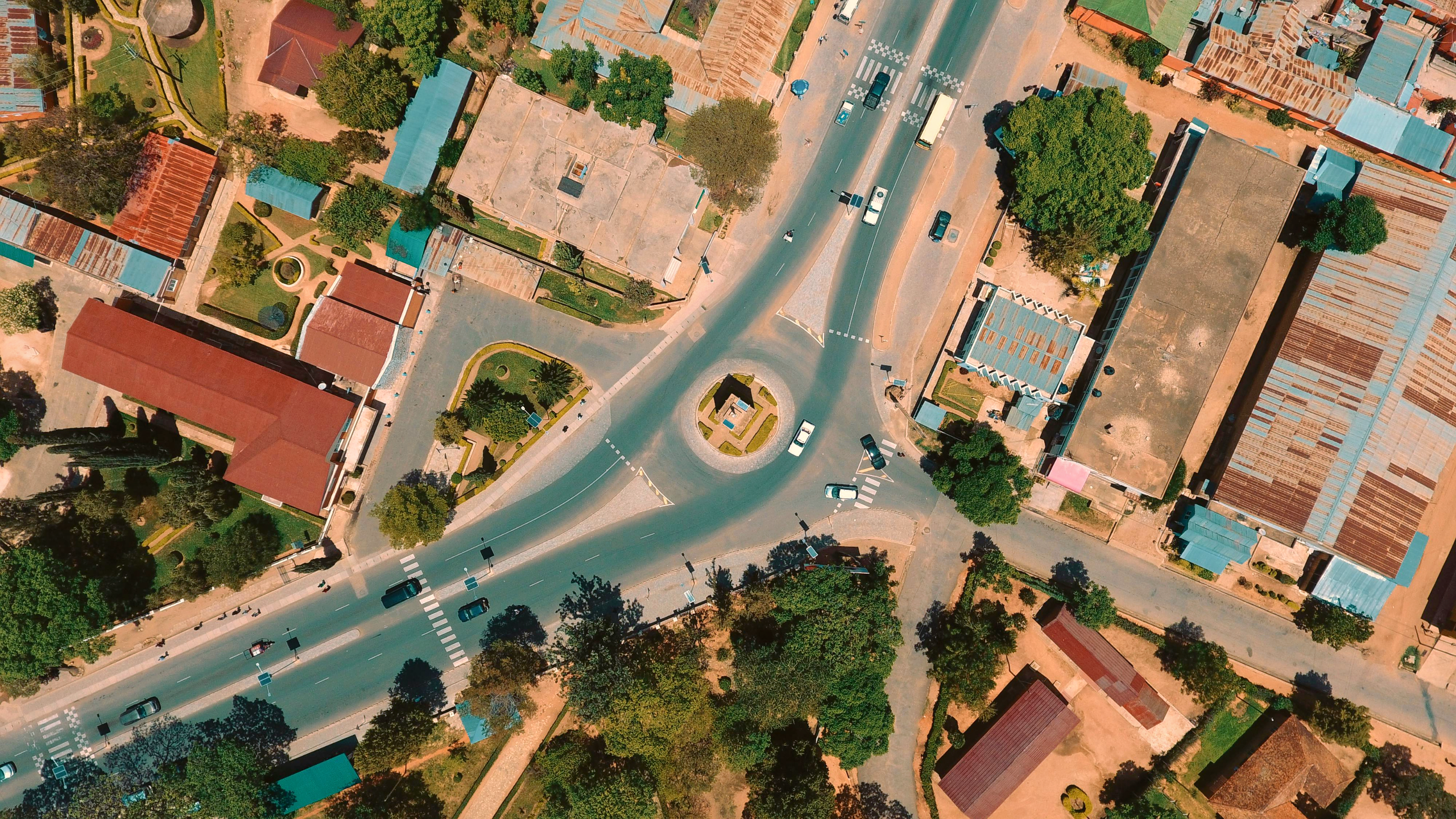 Closeup aerial perspective of a neighborhood in Dar es Salaam