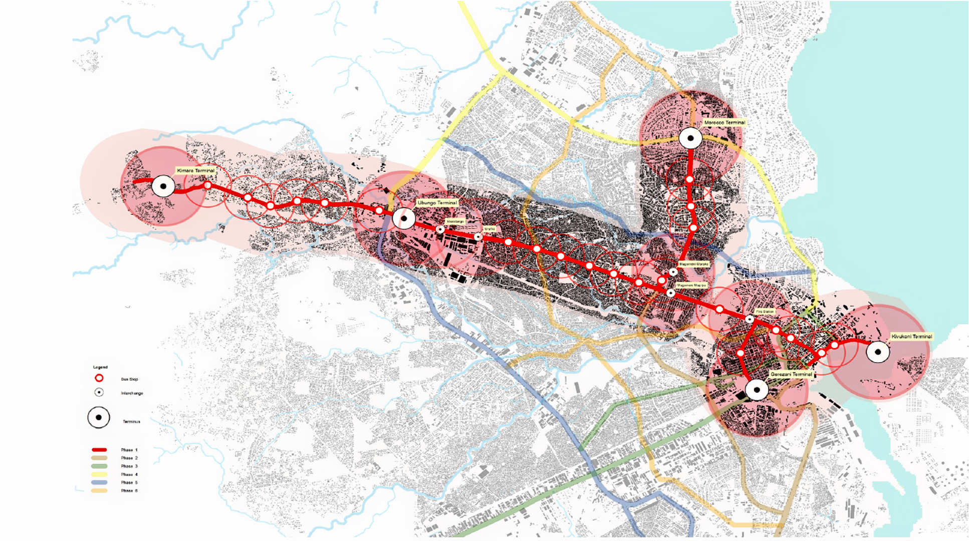 Transport connectivity map of Dar es Salaam.