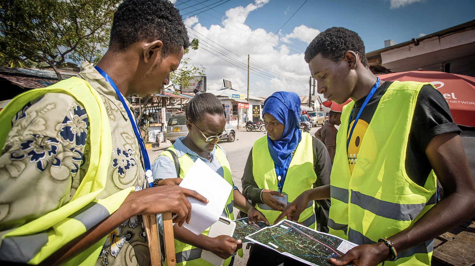 Young Tanzanians plan their next steps for a local community risk mapping exercise.