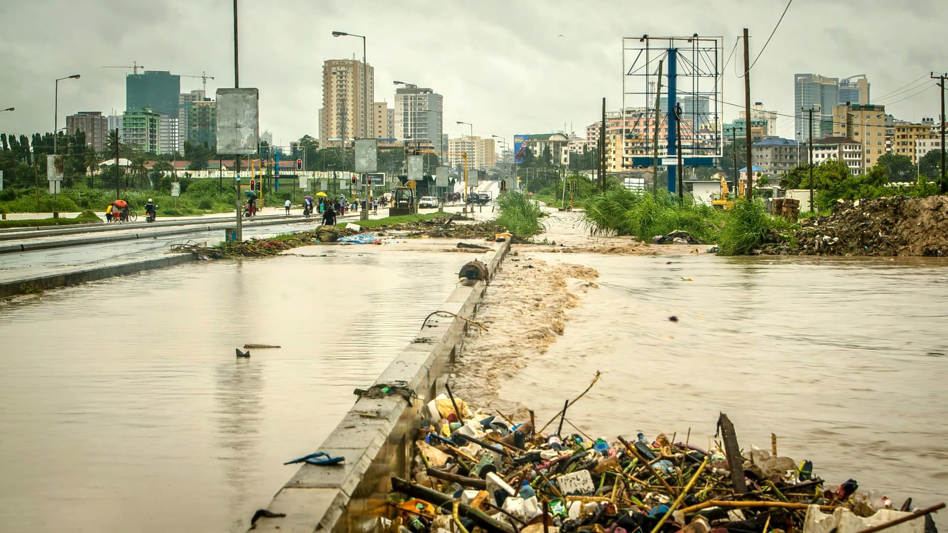 Ground level photo of flood damages in downtown Dar es Salaam